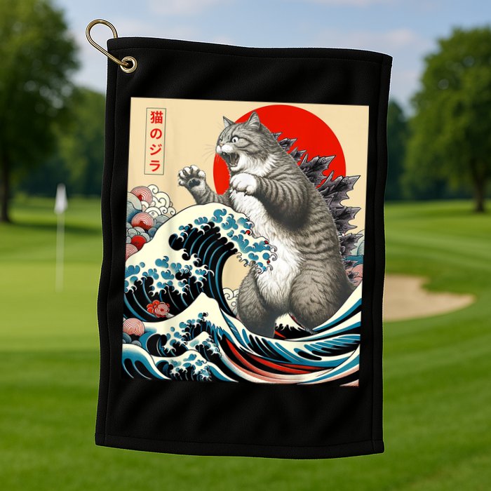 Catzilla Cat Japanese Art Funny Cat Golf Towel