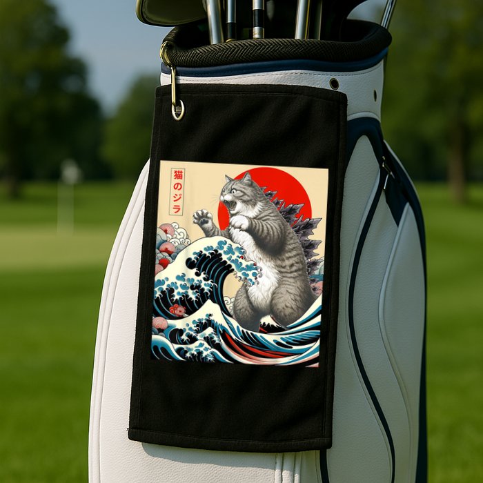 Catzilla Cat Japanese Art Funny Cat Golf Towel