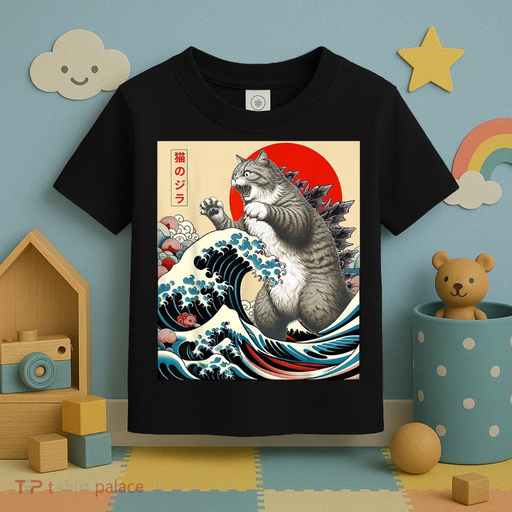 Catzilla Cat Japanese Art Funny Cat Toddler T-Shirt