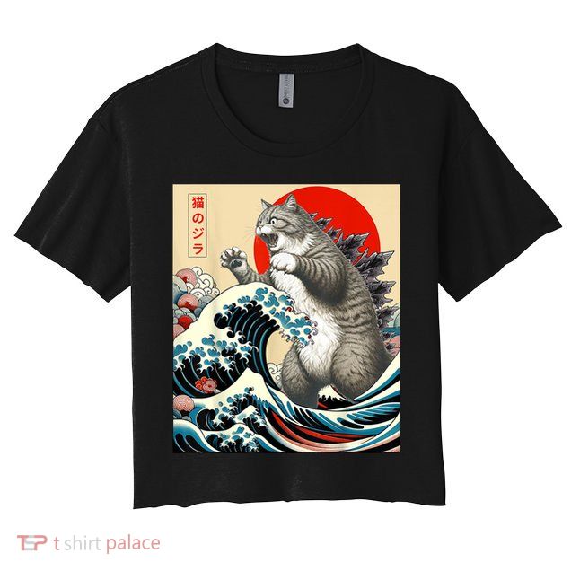 Catzilla Cat Japanese Art Funny Cat Crop Top