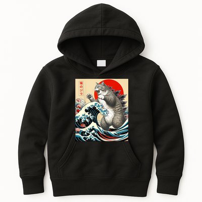 Catzilla Cat Japanese Art Funny Cat Kids Hoodie