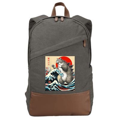 Catzilla Cat Japanese Art Funny Cat Cotton Canvas Backpack