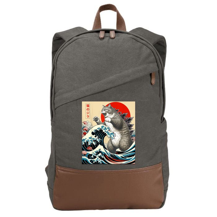 Catzilla Cat Japanese Art Funny Cat Cotton Canvas Backpack
