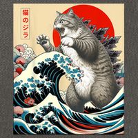 Catzilla Cat Japanese Art Funny Cat Cotton Canvas Backpack
