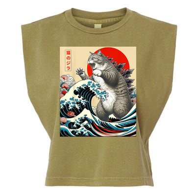 Catzilla Cat Japanese Art Funny Cat Garment-Dyed Women's Muscle Tee
