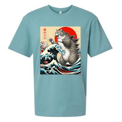 Catzilla Cat Japanese Art Funny Cat Sueded Cloud Jersey T-Shirt