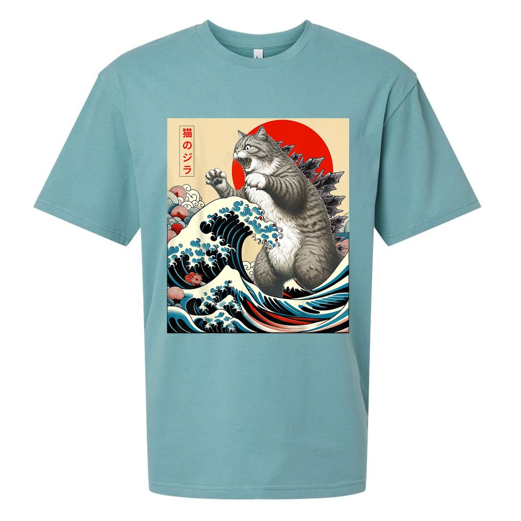 Catzilla Cat Japanese Art Funny Cat Sueded Cloud Jersey T-Shirt