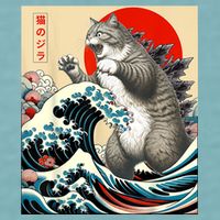 Catzilla Cat Japanese Art Funny Cat Sueded Cloud Jersey T-Shirt
