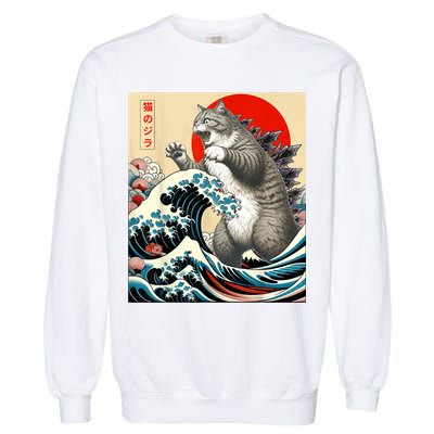 Catzilla Cat Japanese Art Funny Cat Garment-Dyed Sweatshirt