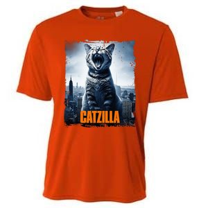 Catzilla Cat Japanese Art Funny Cat Cooling Performance Crew T-Shirt