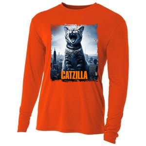 Catzilla Cat Japanese Art Funny Cat Cooling Performance Long Sleeve Crew