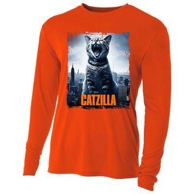 Catzilla Cat Japanese Art Funny Cat Cooling Performance Long Sleeve Crew