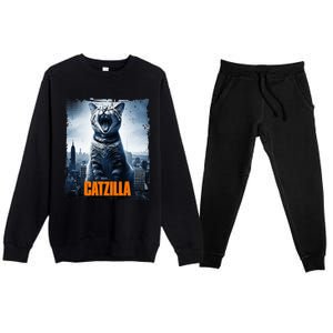 Catzilla Cat Japanese Art Funny Cat Premium Crewneck Sweatsuit Set