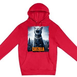 Catzilla Cat Japanese Art Funny Cat Premium Pullover Hoodie