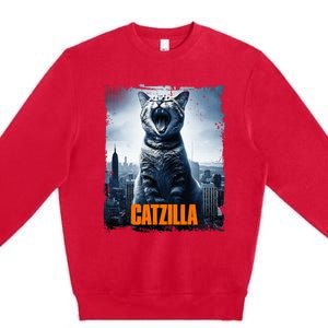 Catzilla Cat Japanese Art Funny Cat Premium Crewneck Sweatshirt