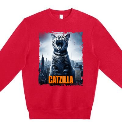 Catzilla Cat Japanese Art Funny Cat Premium Crewneck Sweatshirt