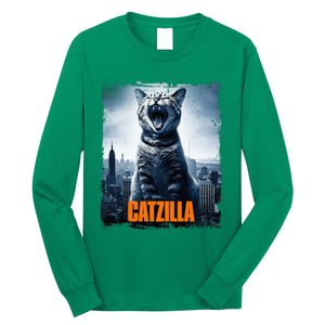 Catzilla Cat Japanese Art Funny Cat Long Sleeve Shirt