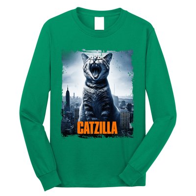 Catzilla Cat Japanese Art Funny Cat Long Sleeve Shirt