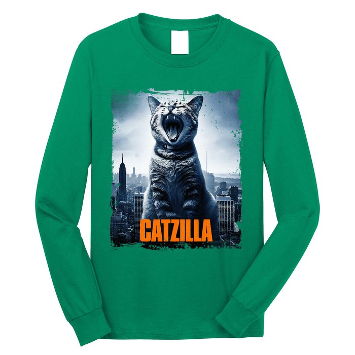 Catzilla Cat Japanese Art Funny Cat Long Sleeve Shirt