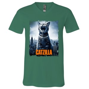 Catzilla Cat Japanese Art Funny Cat V-Neck T-Shirt