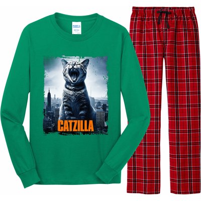 Catzilla Cat Japanese Art Funny Cat Long Sleeve Pajama Set