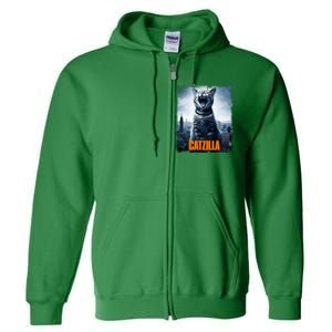 Catzilla Cat Japanese Art Funny Cat Full Zip Hoodie