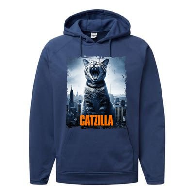 Catzilla Cat Japanese Art Funny Cat Performance Fleece Hoodie