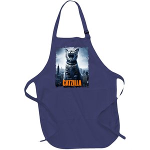 Catzilla Cat Japanese Art Funny Cat Full-Length Apron With Pockets