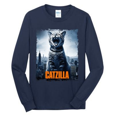 Catzilla Cat Japanese Art Funny Cat Tall Long Sleeve T-Shirt