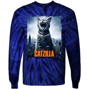 Catzilla Cat Japanese Art Funny Cat Tie-Dye Long Sleeve Shirt