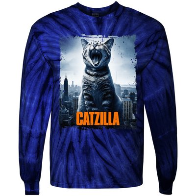 Catzilla Cat Japanese Art Funny Cat Tie-Dye Long Sleeve Shirt