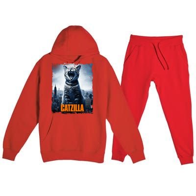 Catzilla Cat Japanese Art Funny Cat Premium Hooded Sweatsuit Set