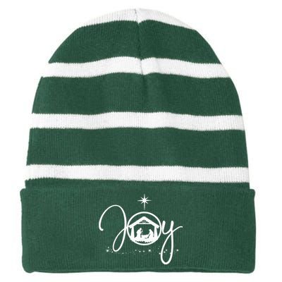 Christian Christmas Joy Jesus Nativity Scene Faith Striped Beanie with Solid Band