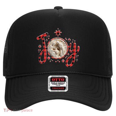 Christian Christmas Joy Jesus Nativity Scene Faith Family High Crown Mesh Back Trucker Hat
