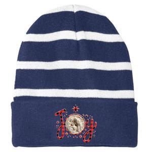 Christian Christmas Joy Jesus Nativity Scene Faith Family Striped Beanie with Solid Band