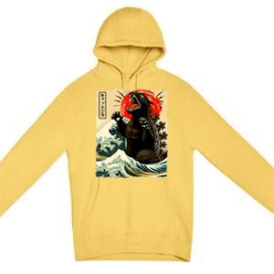 Catzilla Cat Japanese Art Funny Cat Premium Pullover Hoodie