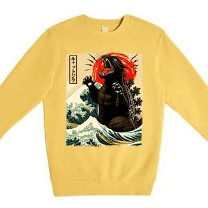 Catzilla Cat Japanese Art Funny Cat Premium Crewneck Sweatshirt