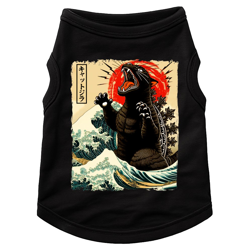 Catzilla Cat Japanese Art Funny Cat Doggie Tank