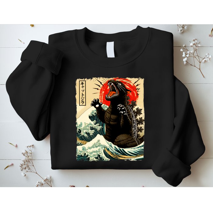 Catzilla Cat Japanese Art Funny Cat Sweatshirt