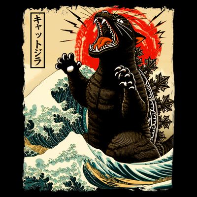 Catzilla Cat Japanese Art Funny Cat T-Shirt