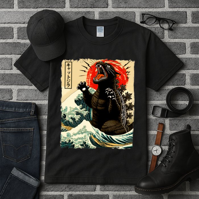 Catzilla Cat Japanese Art Funny Cat Tall T-Shirt