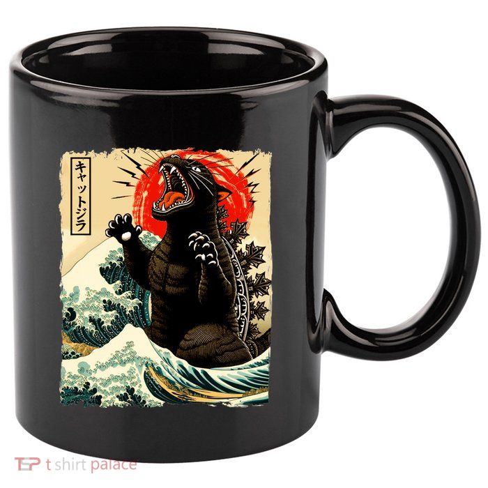 Catzilla Cat Japanese Art Funny Cat 11oz C Handle Ceramic Mug