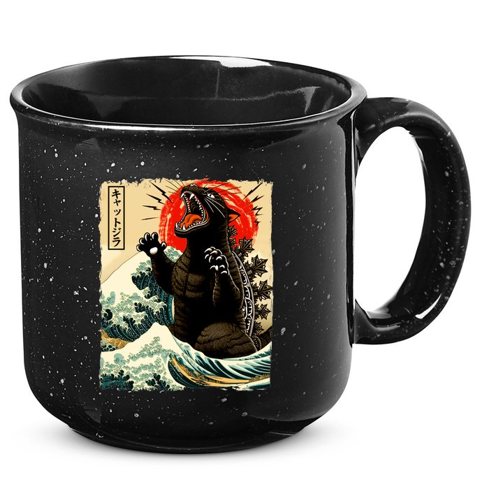 Catzilla Cat Japanese Art Funny Cat 15oz Campfire Ceramic Mug
