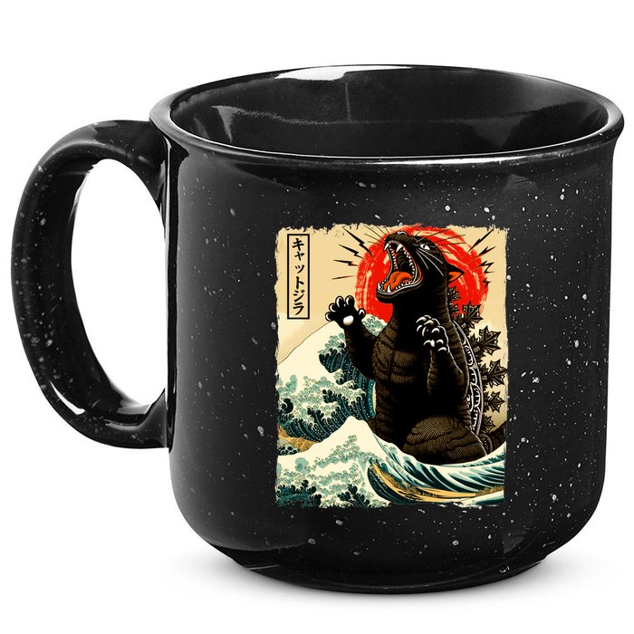 Catzilla Cat Japanese Art Funny Cat 15oz Campfire Ceramic Mug