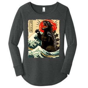 Catzilla Cat Japanese Art Funny Cat Women's Perfect Tri Tunic Long Sleeve Shirt