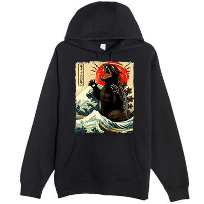 Catzilla Cat Japanese Art Funny Cat Premium Pullover Hoodie