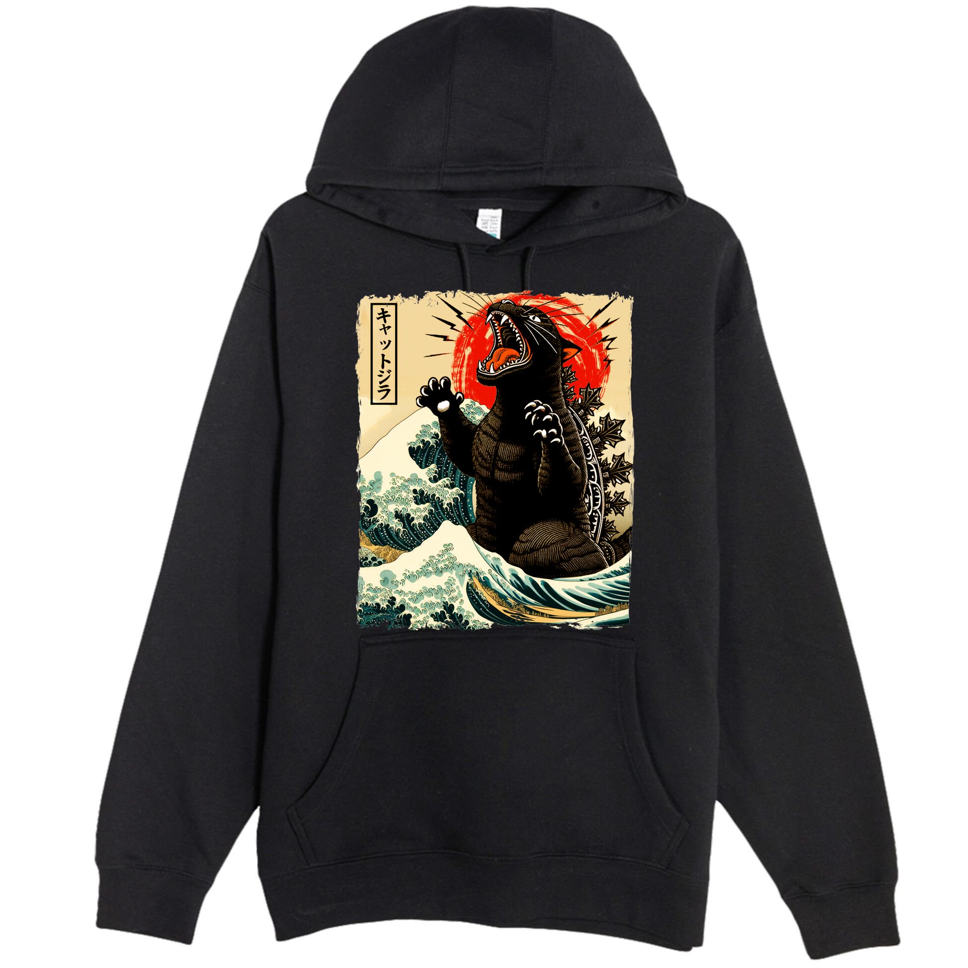 Catzilla Cat Japanese Art Funny Cat Premium Pullover Hoodie