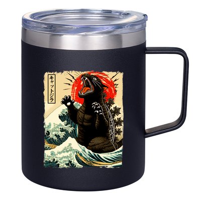 Catzilla Cat Japanese Art Funny Cat 12oz Stainless Steel Coffee Mug