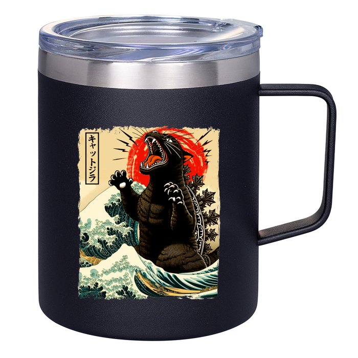 Catzilla Cat Japanese Art Funny Cat 12oz Stainless Steel Coffee Mug