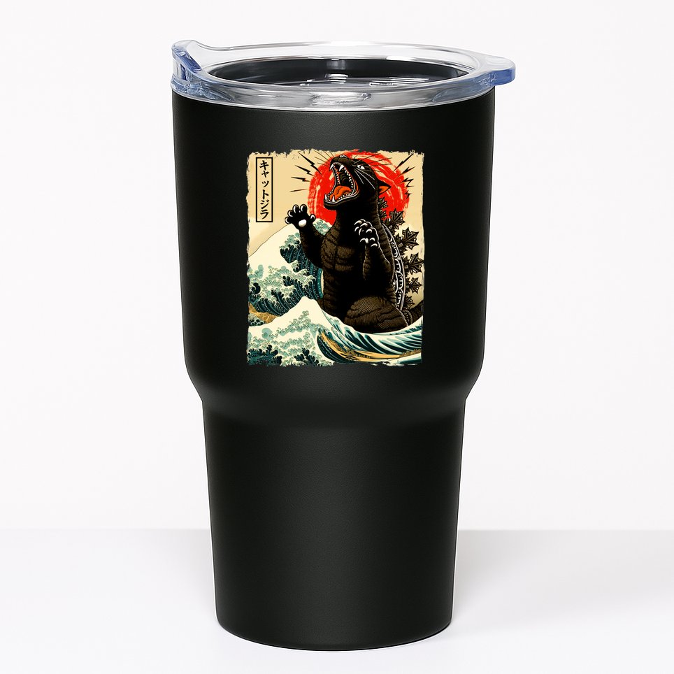 Catzilla Cat Japanese Art Funny Cat Tumbler